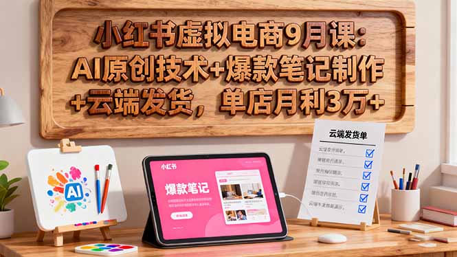 小红书虚拟电商9月课:AI原创技术+爆款笔记制作+云端发货,单店月利3万+-开心