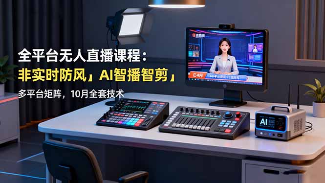 全平台无人直播课程:非实时防风+AI智播智剪+多平台矩阵,10月全套技术-开心