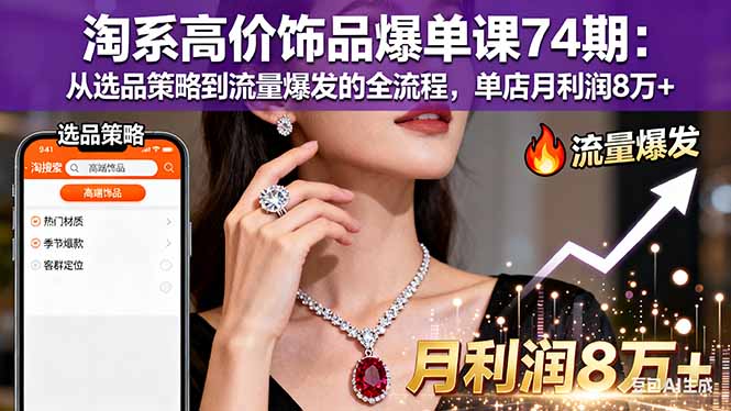 淘系高价饰品爆单课74期:从选品策略到流量爆发的全流程,单店月利润8万+-开心