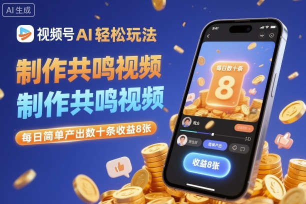 视频号AI轻松玩法，制作共鸣视频，每日简单产出数十条收益8张-开心