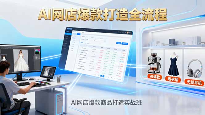 AI网店爆款商品打造实战班:AI技术实现商品图智能处理,快速搭建AI网店-开心