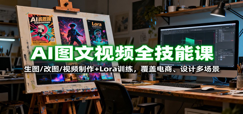 AI图文视频全技能课:生图/改图/视频制作+Lora训练,覆盖电商 、设计多场景-开心
