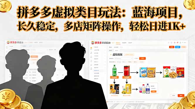 拼多多虚拟类目玩法,蓝海项目,长久稳定,多店矩阵操作,轻松日进1K+-开心