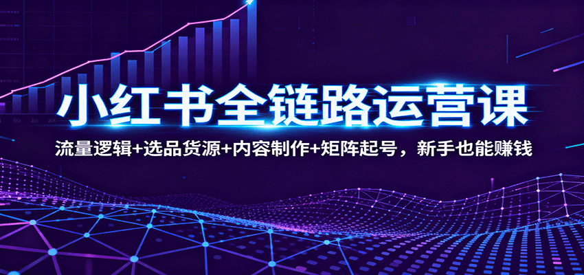 小红书全链路运营课:流量逻辑+选品货源+内容制作+矩阵起号,新手也能赚钱-开心