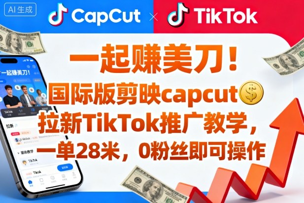 一起賺美刀!国际版剪映capcut拉新TikTok推广教学,一单28米,0粉丝即可操作(附推广入口和教学)-开心