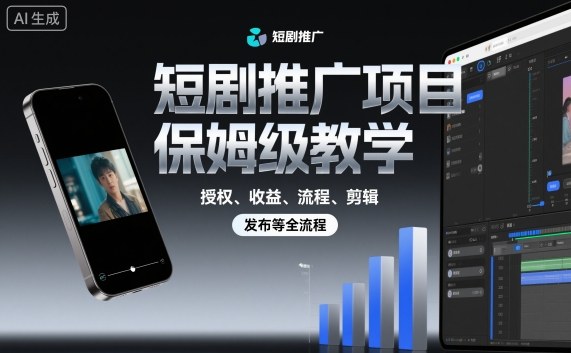 短剧推广项目保姆级教学,授权、收益、流程、剪辑,发布等全流程-开心