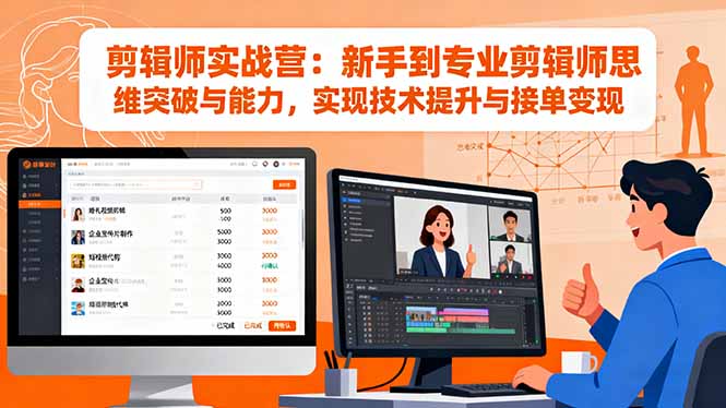 剪辑师实战营:新手到专业剪辑师思维突破与能力,实现技术提升与接单变现-开心