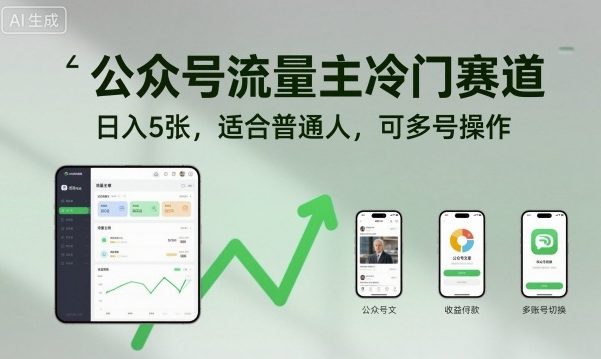 公众号流量主冷门赛道,日入5张,适合普通人,可多号操作-开心