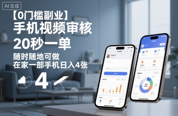 【0门槛副业】手机视频审核，20秒一单，随时随地可做，在家一部手机日入4张【揭秘】-开心