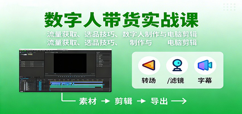 数字人变现实战课:流量获取、选品技巧、数字人制作与电脑剪辑-开心