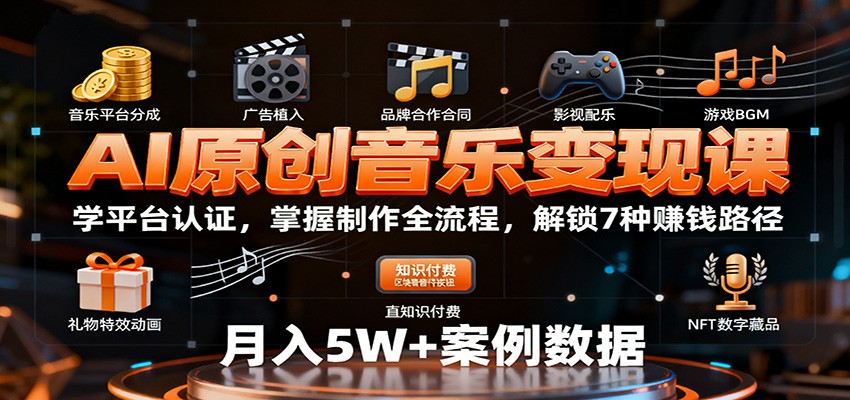 AI原创音乐变现课:学平台认证,掌握制作全流程,解锁7种赚钱路径-开心