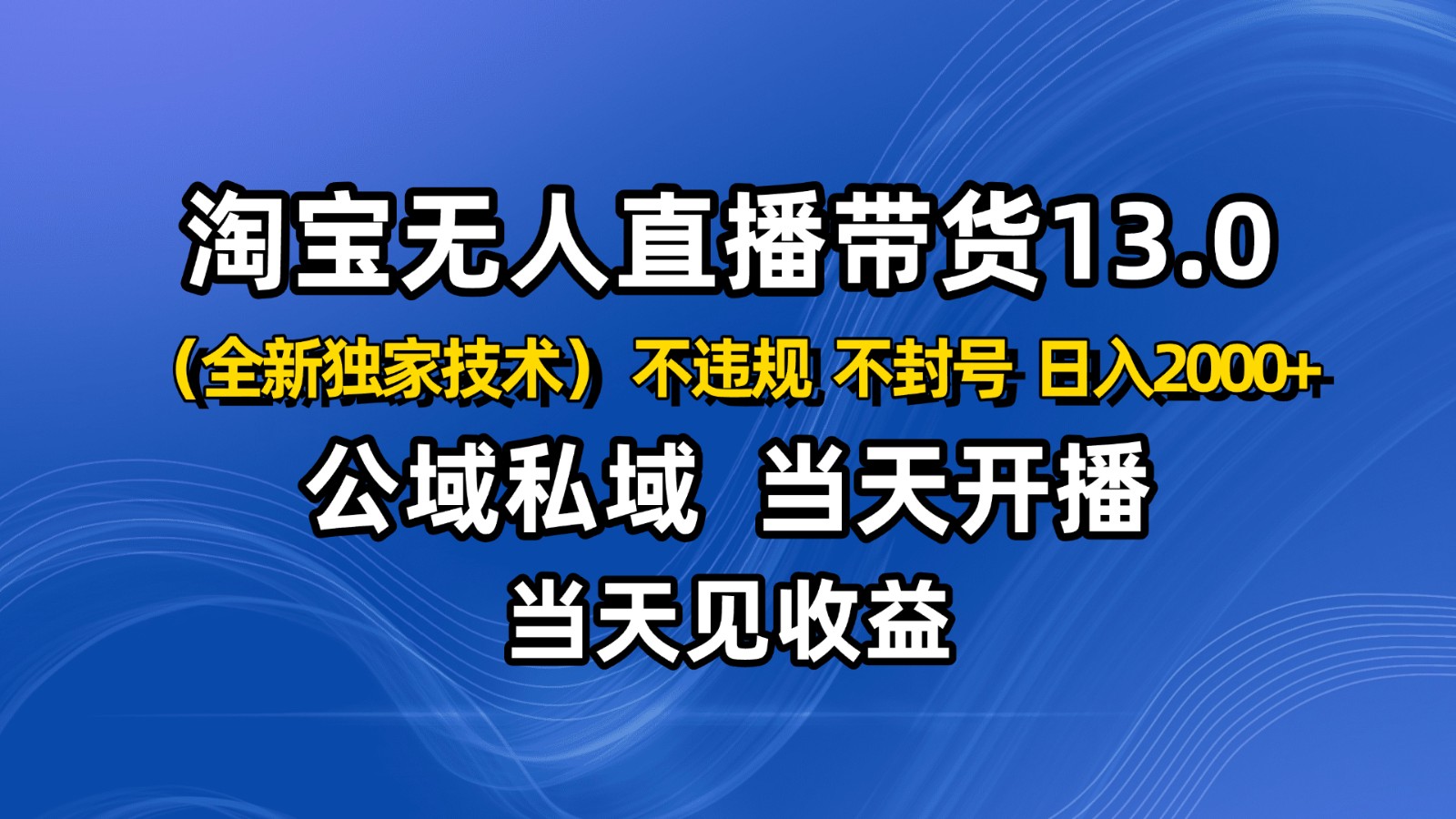 淘宝无人直播13.0,公域私域技术,不封号,不违规 布局下半年旺季赛道,日入2000+-开心