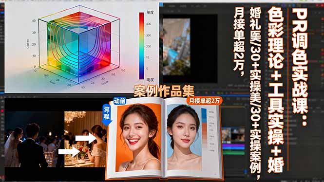 PR调色实战课:色彩理论+工具实操+婚礼医美/30+实操案例,月接单超2万-开心