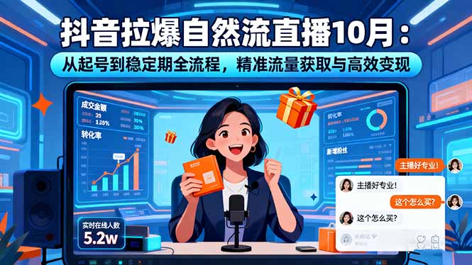 抖音拉爆自然流直播10月:从起号到稳定期全流程,精准流量获取与高效变现-开心