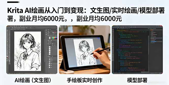 Krita AI绘画从入门到变现:文生图/实时绘画/模型部署,副业月均6000元-开心