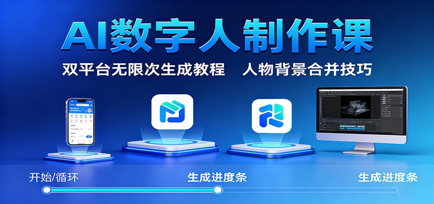 AI数字人制作课:双平台无限次生成教程,人物背景合并技巧-开心