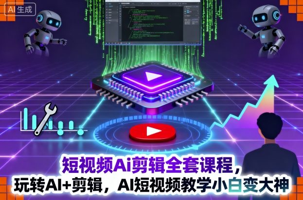 短视频Ai剪辑全套课程,玩转AI+剪辑,AI短视频教学小白变大神-开心