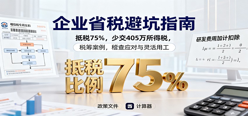 企业省税避坑指南:抵税75%,少交405万所得税,税筹案例,稽查应对与灵活用工-开心