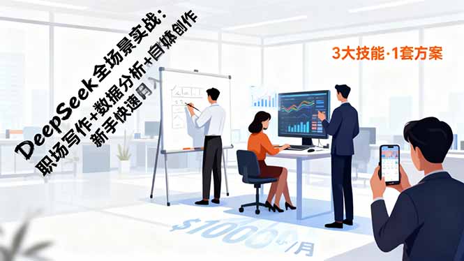DeepSeek全场景实战:职场写作+数据分析+自媒体创作,新手快速月入过万-开心